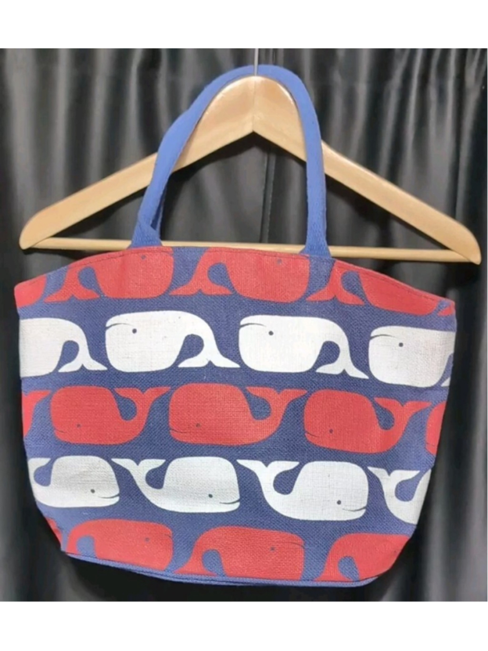Mud Pie Whale Bag Red White Navy Blue Nautical Beach Whales Tote Purse